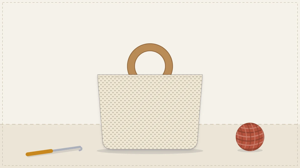 A crocheted bag with round wooden ring handles in natural cream yarn