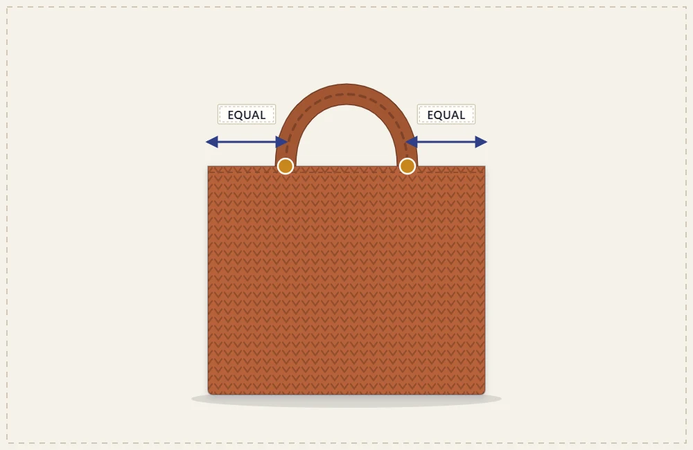 The finished flat bag with the positions of the two straps marked on the top edge
